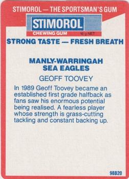 1990 Stimorol NRL #82 Geoff Toovey Back